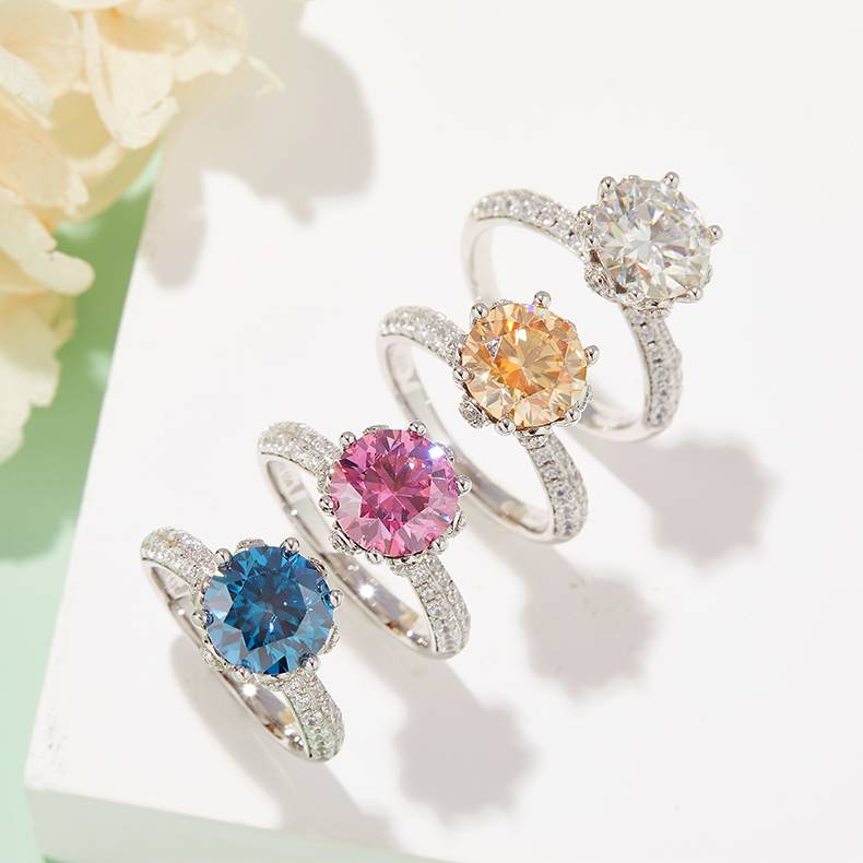 Straight arm luxury floral god S925 silver plated white gold moissanite diamond women's ring 3.0 carats D-class